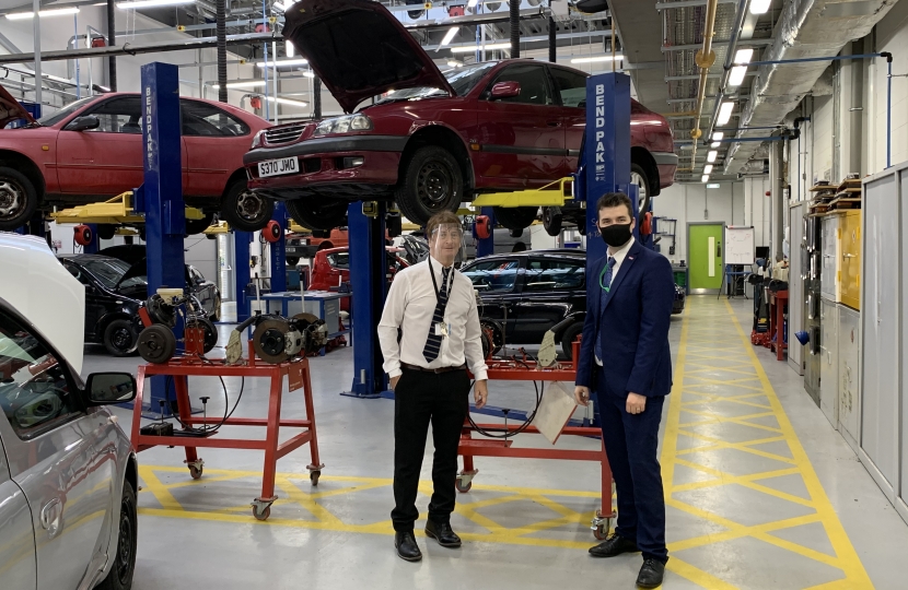 Elliot and Nigel Powell in Motor Apprenticeship Workshop