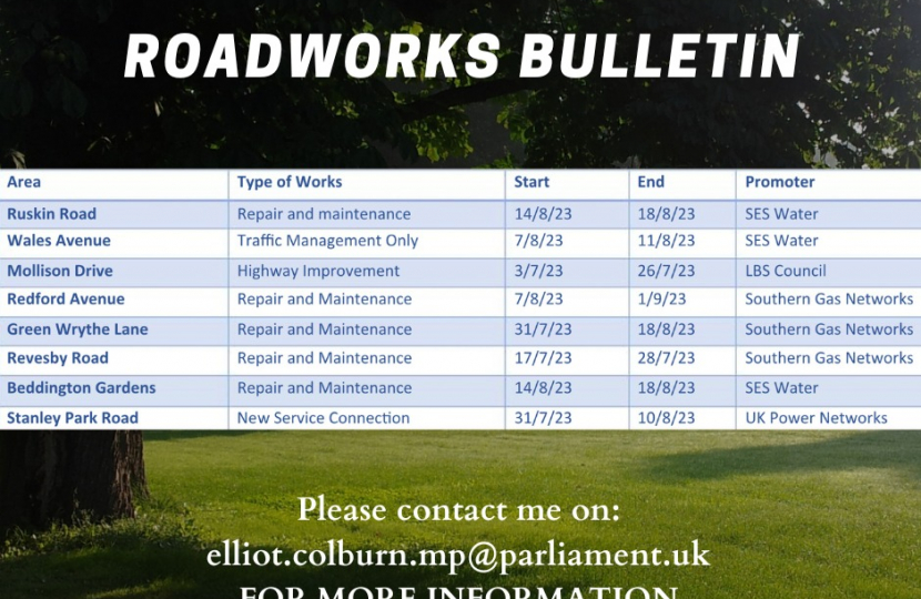 Latest roadworks bulletin
